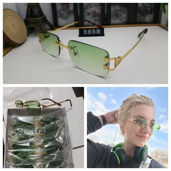 Mens Designer Sunglasses For Women Fashion Green Square Summer Style Gold Frameless Millionaire Carti Sun glasses UV 400 Eyeglasses With Case Lunettes luxe femme - 2 of 9