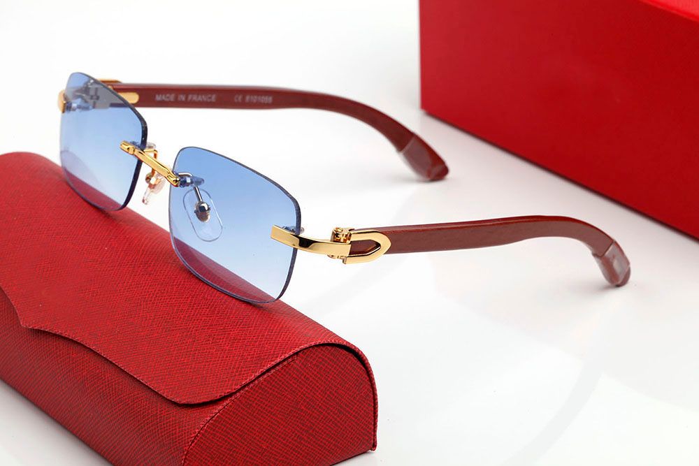 Designer Sunglasses Women Men Eyeglasses Polarized uv Protection Fashion Frameless Resin Lenses Alloy with Wooden Frame Eyeglass Luxury Sunglass Womens Lunettes - 6 of 9