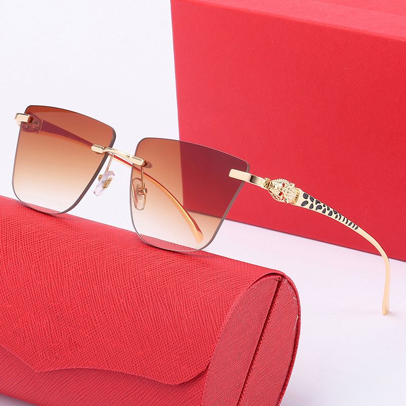Sunglasses Women Mens Designer Sunglasses With Box Fashion Luxury Brand Glasses Frameless Overszied Designers Big Leopard Gold Eyeglass UV400 Sunglass Eyewear - 3 of 9