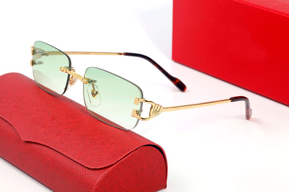 Mens Designer Sunglasses For Women Fashion Green Square Summer Style Gold Frameless Millionaire Carti Sun glasses UV 400 Eyeglasses With Case Lunettes luxe femme - 9 of 9