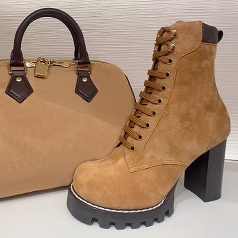 High Quality Designer Star Trail Ankle Boots Women Suede Calf Leather Platform Block Heel Lace Up Zipper Winter Combat Booties Daily Outdoor Shoes 1178 - 4 of 8