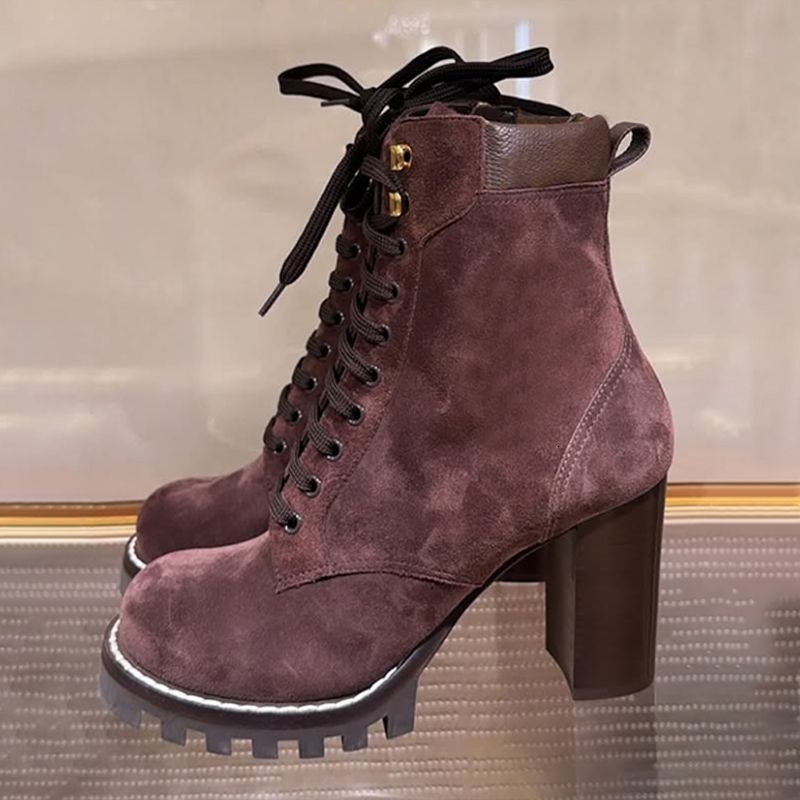 High Quality Designer Star Trail Ankle Boots Women Suede Calf Leather Platform Block Heel Lace Up Zipper Winter Combat Booties Daily Outdoor Shoes 1178 - 8 of 8