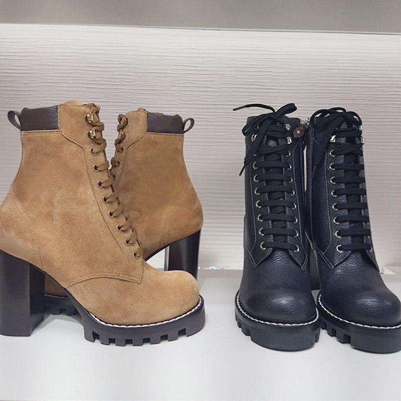 High Quality Designer Star Trail Ankle Boots Women Suede Calf Leather Platform Block Heel Lace Up Zipper Winter Combat Booties Daily Outdoor Shoes 1178 - 2 of 8