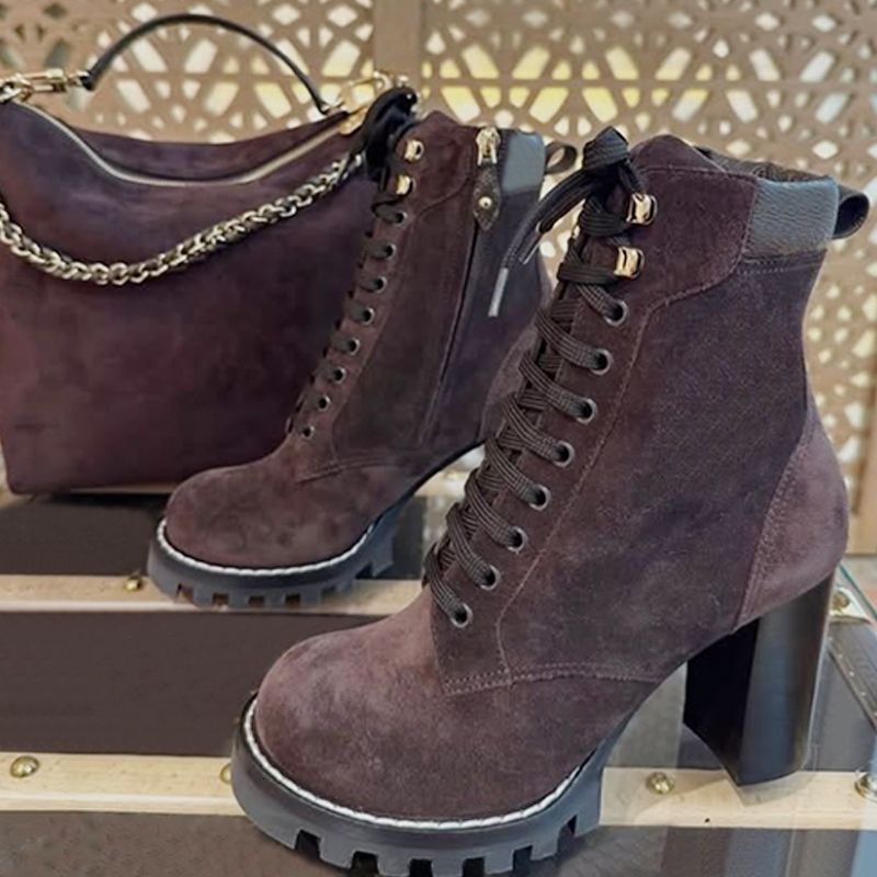 EU42 Designer Women Boots Winter Martin Boots Classic New Low High Heels Boots Vintage Print High QualityAnkle Boots Desert Boot Snow Shoes Winter Shoes 013 - 8 of 8