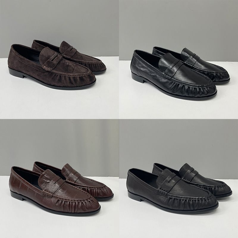 Top Quality Ruched Penny Loafers Le Loafers Backless Mules Designer Men Women Creased Leather Suede Slip On Flat Dress Shoes Classic Daily Streetwear Footwear 1137 - 5 of 9