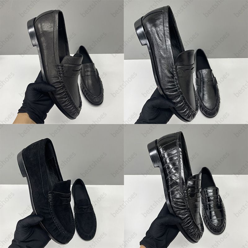 Top Quality Ruched Penny Loafers Le Loafers Backless Mules Designer Men Women Creased Leather Suede Slip On Flat Dress Shoes Classic Daily Streetwear Footwear 1137 - 4 of 9