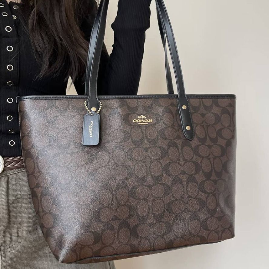 Designer Bag Shoulder Bag Handbag City tote bag Classic Brown and Black Monogram Bag Classic coated monogram canvas Smooth leather trim Bag Best Selling Commuter Bag - 7 of 8