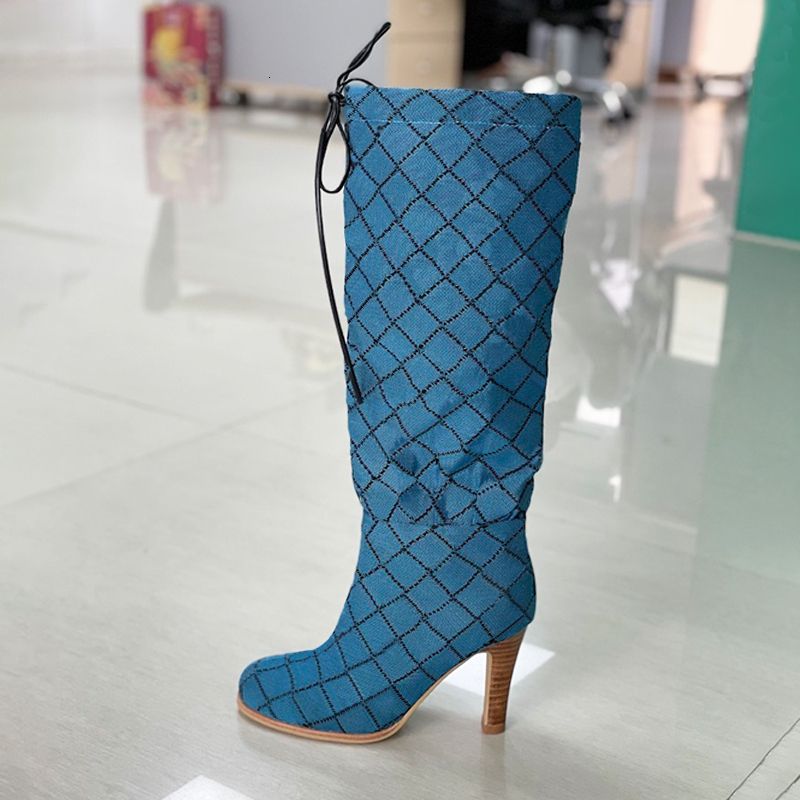Women Designer Boots Over The Knee Boots Winter Long Boot Adjustable Straps Canvas Zipper Laces Original Shoes Ladies Girls Sexy High Boot 317 - 4 of 9