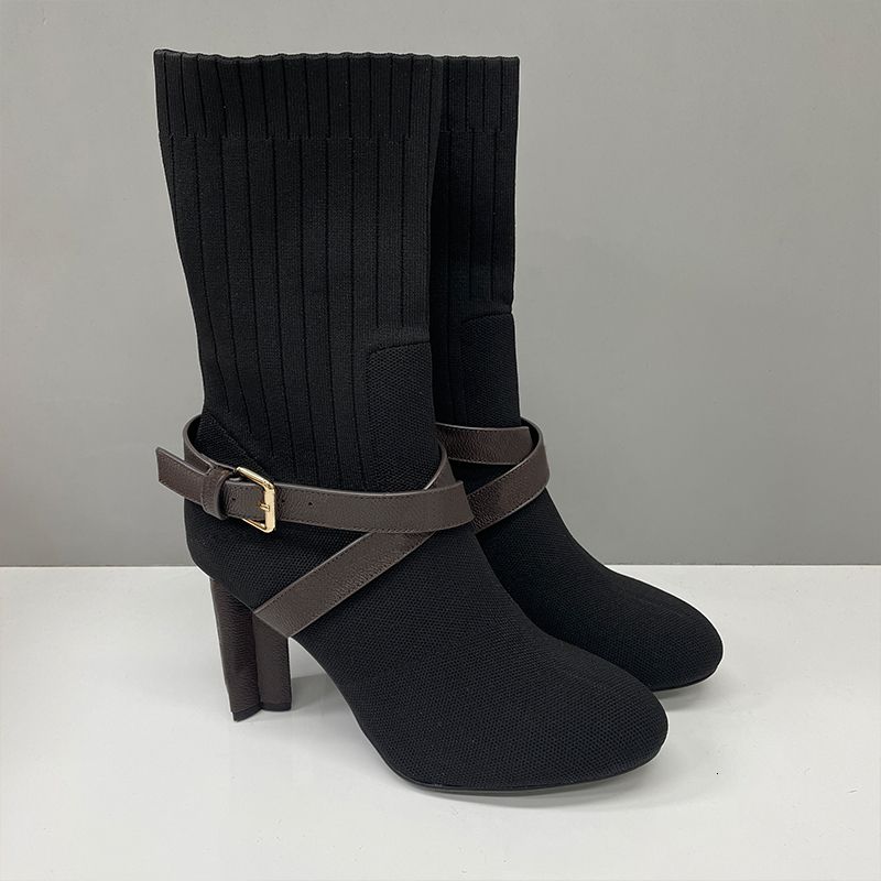 Designer Women Sock Boots Silhouette Ankle Boot Black Martin Booties Stretch High Heel Boots Over The Knee Boots Winter Canvas Cowboy Boots Thick Letter Shoes 50 - 2 of 8