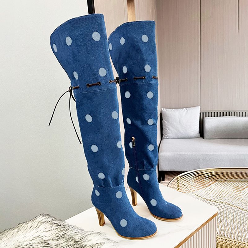Women Designer Boots Over The Knee Boots Winter Long Boot Adjustable Straps Canvas Zipper Laces Original Shoes Ladies Girls Sexy High Boot 317 - 8 of 9