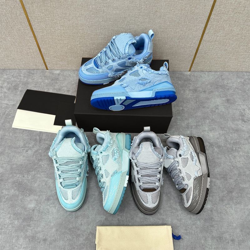 Designer Men Women Low Top Skate Classic Sneakers Patchwork Leather Mesh Rhinestone Platform Casual Walking Lace Up Fashion Trainer Shoes Top Quality 268 - 4 of 8