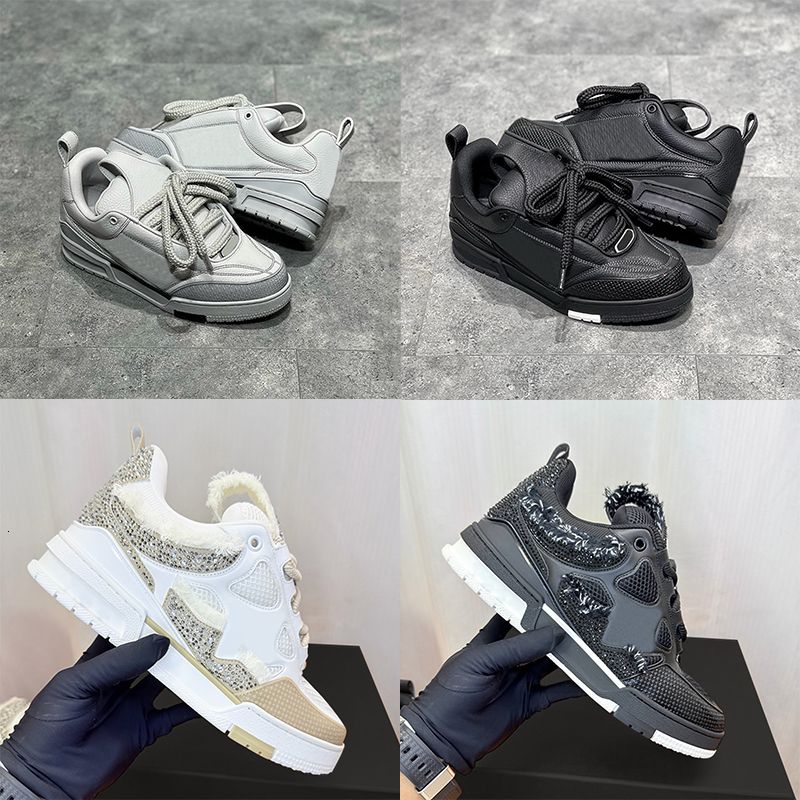 Designer Men Women Low Top Skate Classic Sneakers Patchwork Leather Mesh Rhinestone Platform Casual Walking Lace Up Fashion Trainer Shoes Top Quality 268 - 5 of 8
