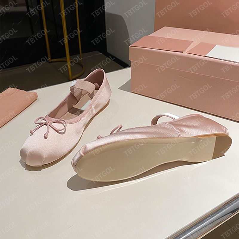 Fashion Girls Pink Satin Ballet Flats Ballerinas Luxury Bow Silk Mary Janes Leather Mules Round-toe Dress Shoes 1062 - 7 of 8