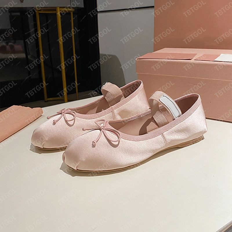 Fashion Girls Pink Satin Ballet Flats Ballerinas Luxury Bow Silk Mary Janes Leather Mules Round-toe Dress Shoes 1062 - 3 of 8
