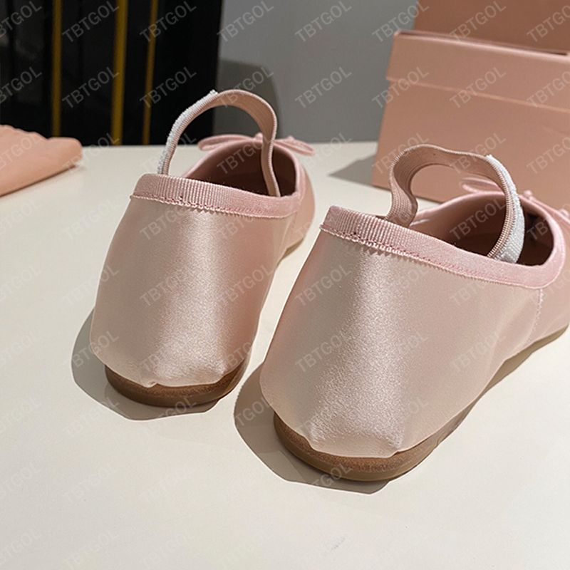 Fashion Girls Pink Satin Ballet Flats Ballerinas Luxury Bow Silk Mary Janes Leather Mules Round-toe Dress Shoes 1062 - 4 of 8
