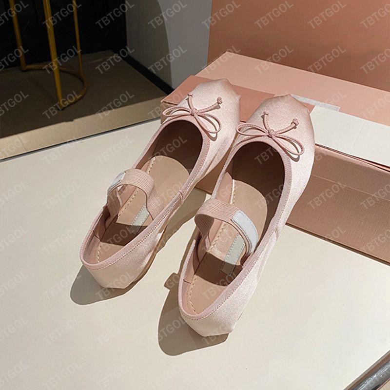 Fashion Girls Pink Satin Ballet Flats Ballerinas Luxury Bow Silk Mary Janes Leather Mules Round-toe Dress Shoes 1062 - 8 of 8