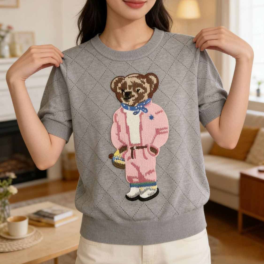 39 Styles Womens Designer Bear T Shirt Luxury Knit Tshirts Short Sleeve Summer Clothes Women Casual Fashion Tops Tee Shirts S-XL - 1 of 8