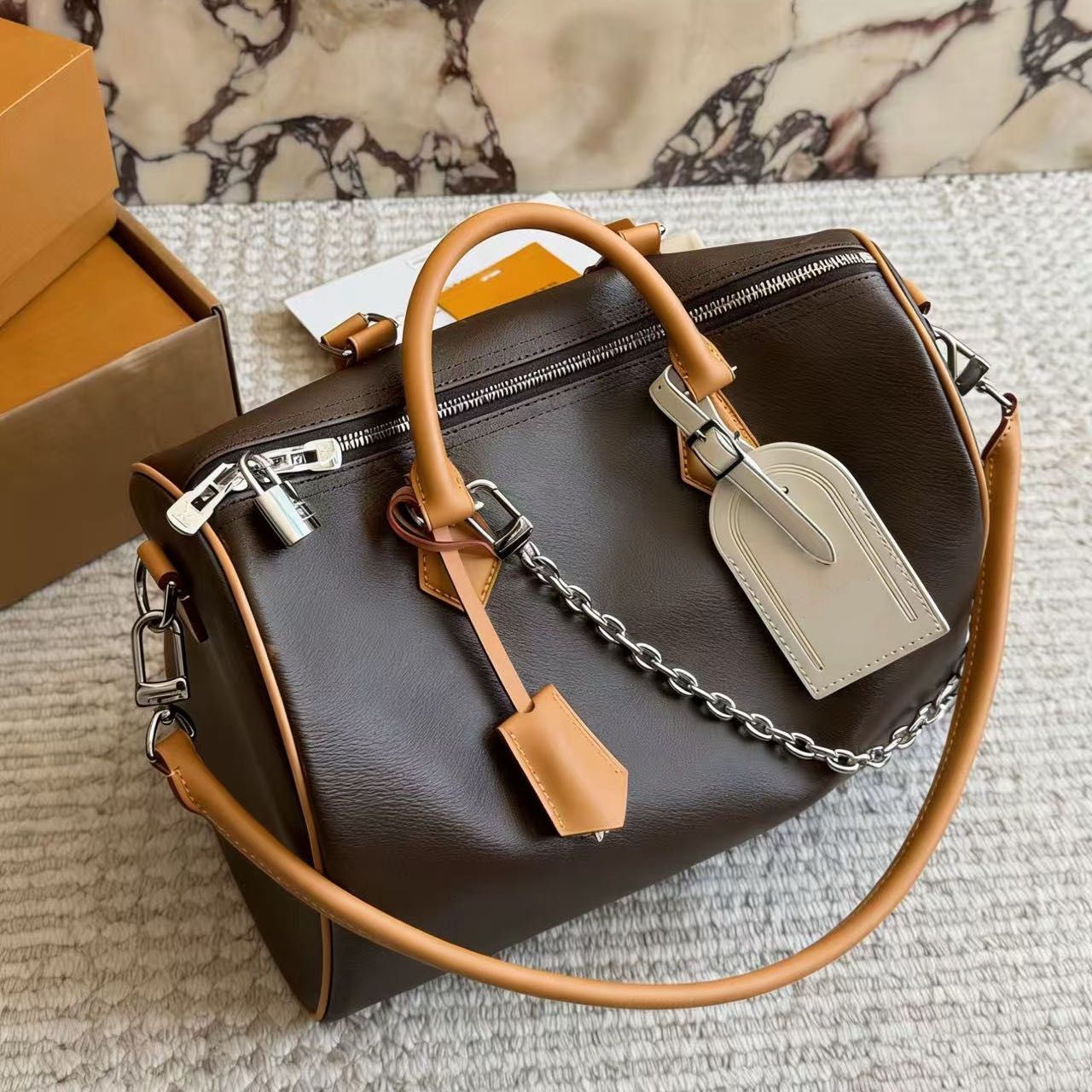 Luxury Genuine Leather Shoulder Bag Women Vintage Boston Crossbody Handbags Rich Texture Large Capacity Commuting Tote Fashion Purse Travel Bag Womens Purse PRPU - 6 of 8