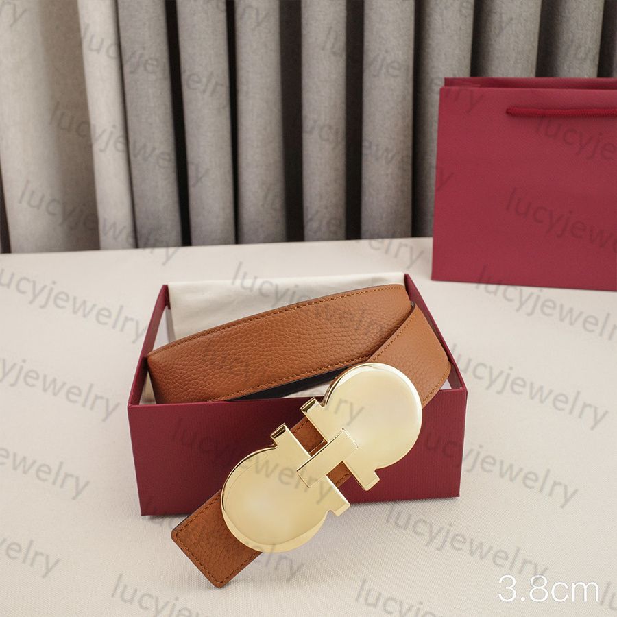Mens Woman Belt Luxury Genuine Leather Belts Golden Silver Smooth Buckle 3.5cm 3.8cm Width Man Woman Waistband Lychee Texture 16 Model Optional Waist Girdle - 6 of 8