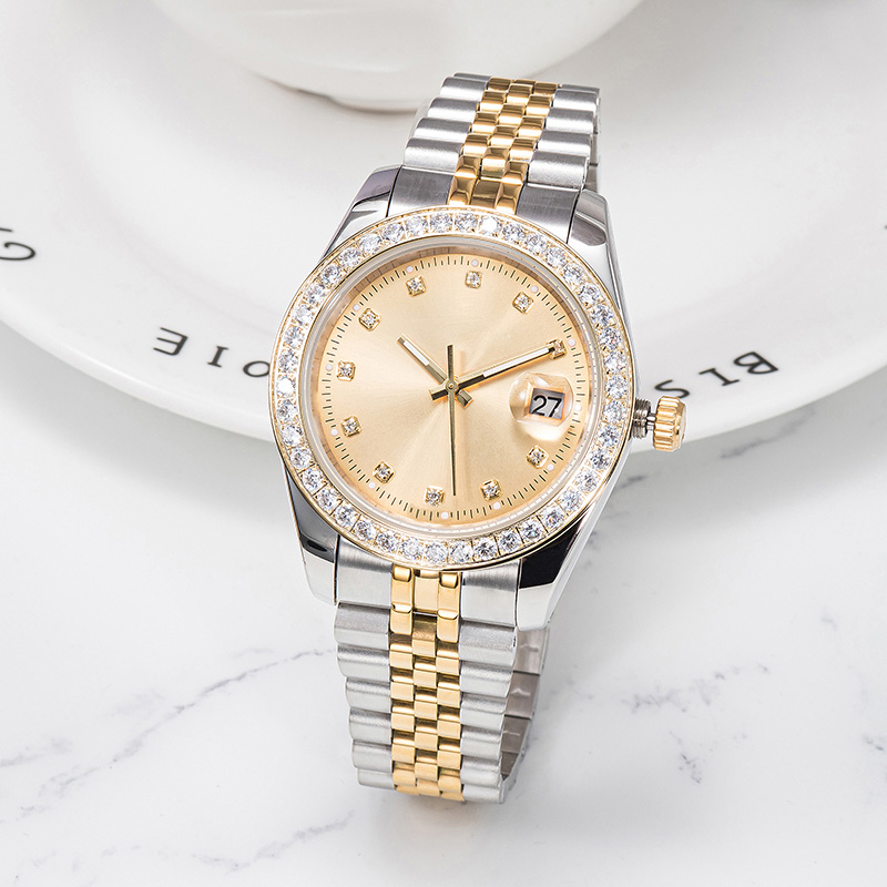 mens diamond lady watches automatic mechanical movement wristwatches full stainless steel watch luminous sapphire glass montre de luxe 28-36-41mm - 8 of 9