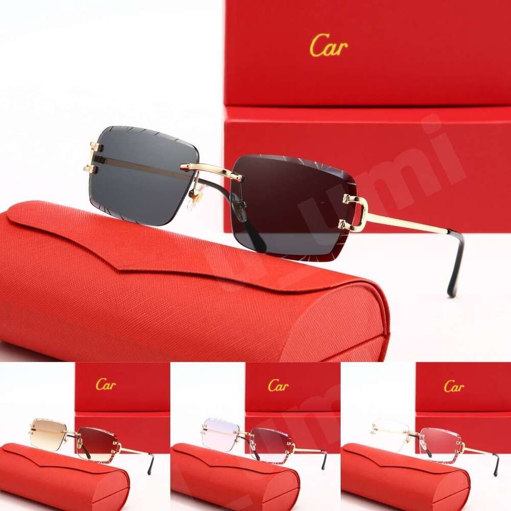 Luxury Designer Sunglasses Panthere Santos Rimless Metal Frame Titanium Gold Tone Leopard Claw Detail UV400 Protection Fashion Eyewear For Men Women With Box - 2 of 9