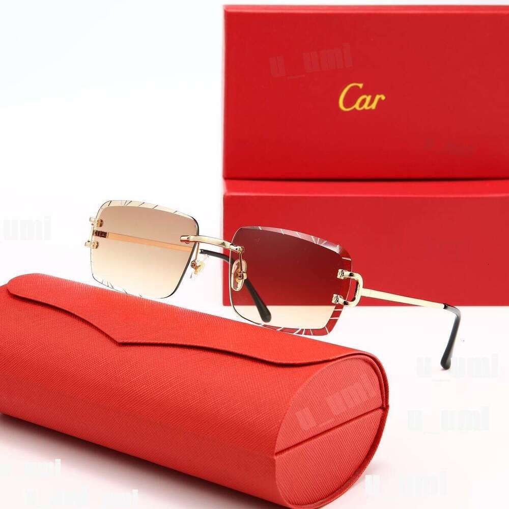 Luxury Designer Sunglasses Panthere Santos Rimless Metal Frame Titanium Gold Tone Leopard Claw Detail UV400 Protection Fashion Eyewear For Men Women With Box - 4 of 9