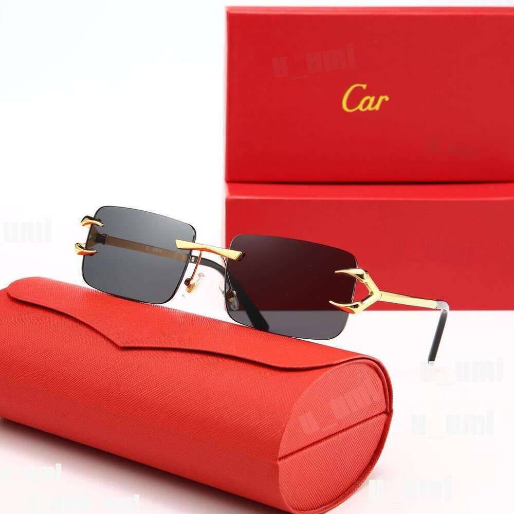 Luxury Designer Sunglasses Panthere Santos Rimless Metal Frame Titanium Gold Tone Leopard Claw Detail UV400 Protection Fashion Eyewear For Men Women With Box - 9 of 9