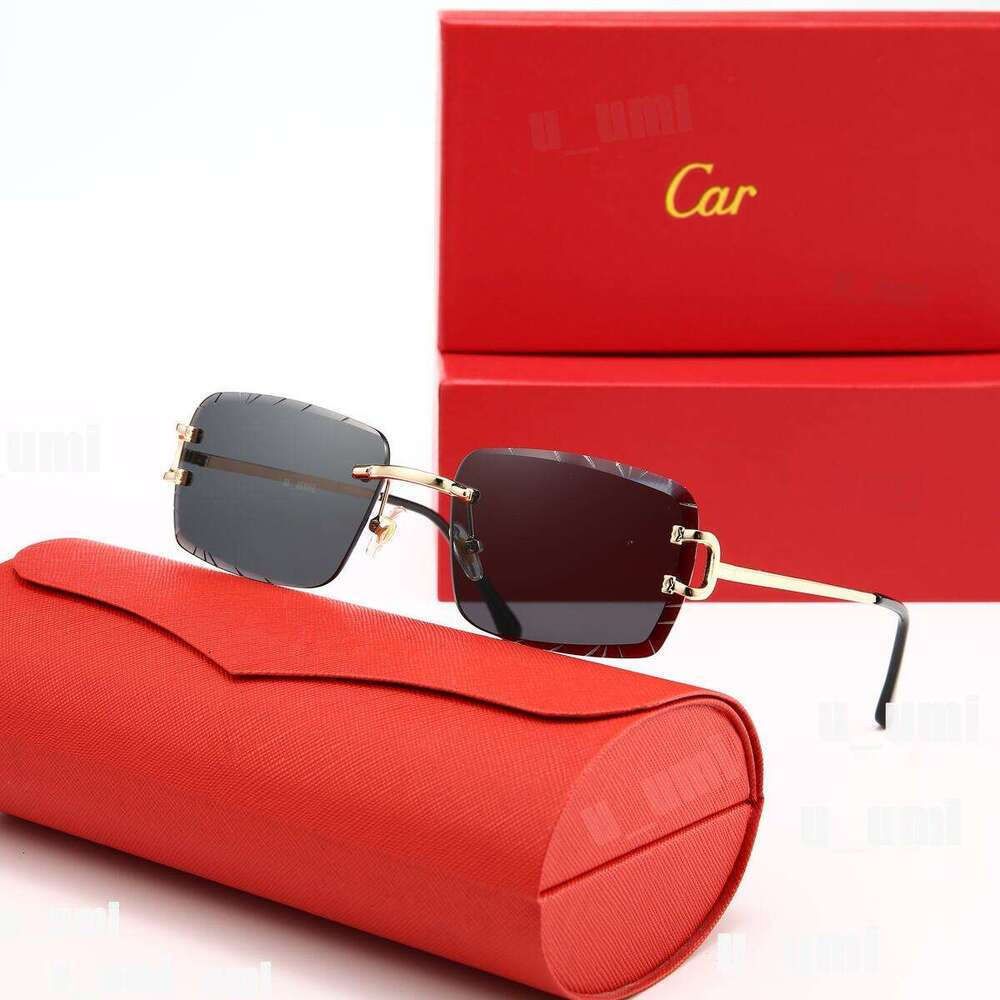 Luxury Designer Sunglasses Panthere Santos Rimless Metal Frame Titanium Gold Tone Leopard Claw Detail UV400 Protection Fashion Eyewear For Men Women With Box - 3 of 9