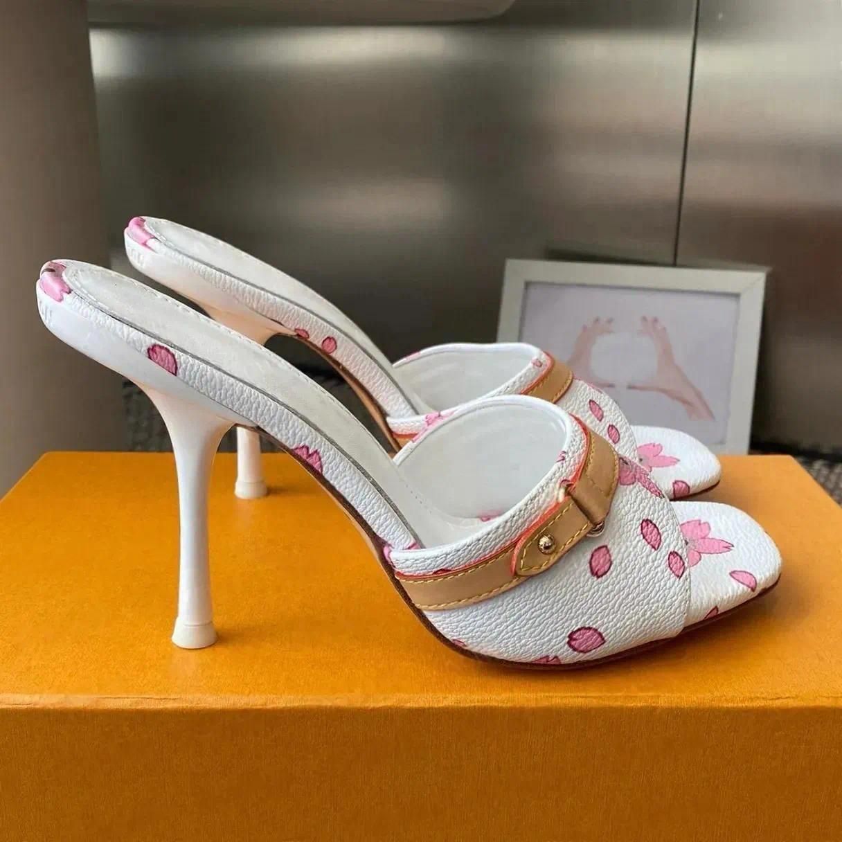 Women's Designer Cat-Heel Denim Mules, Pink Leather High Top, Summer and Autumn Lightweight Luxury Open-Toe Shoes, Elegant Women's Low Heel Shoes, Sizes 36-42 - 3 of 5
