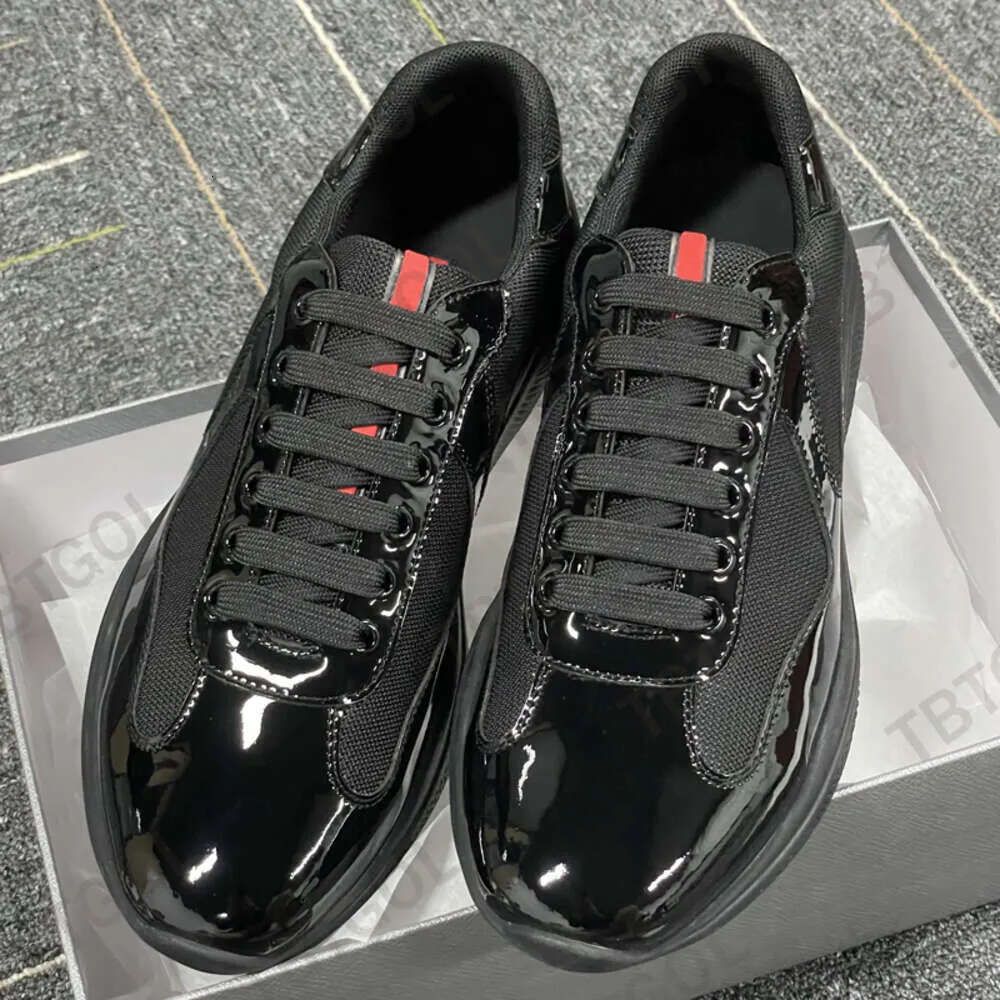 Designer Men Trainers Americas Cup Xl Leather Sneakers Black Patent Leather Flat Trainers Black Mesh Lace-up Women Casual Shoes Outdoor Runner Shoe 53 - 4 of 9