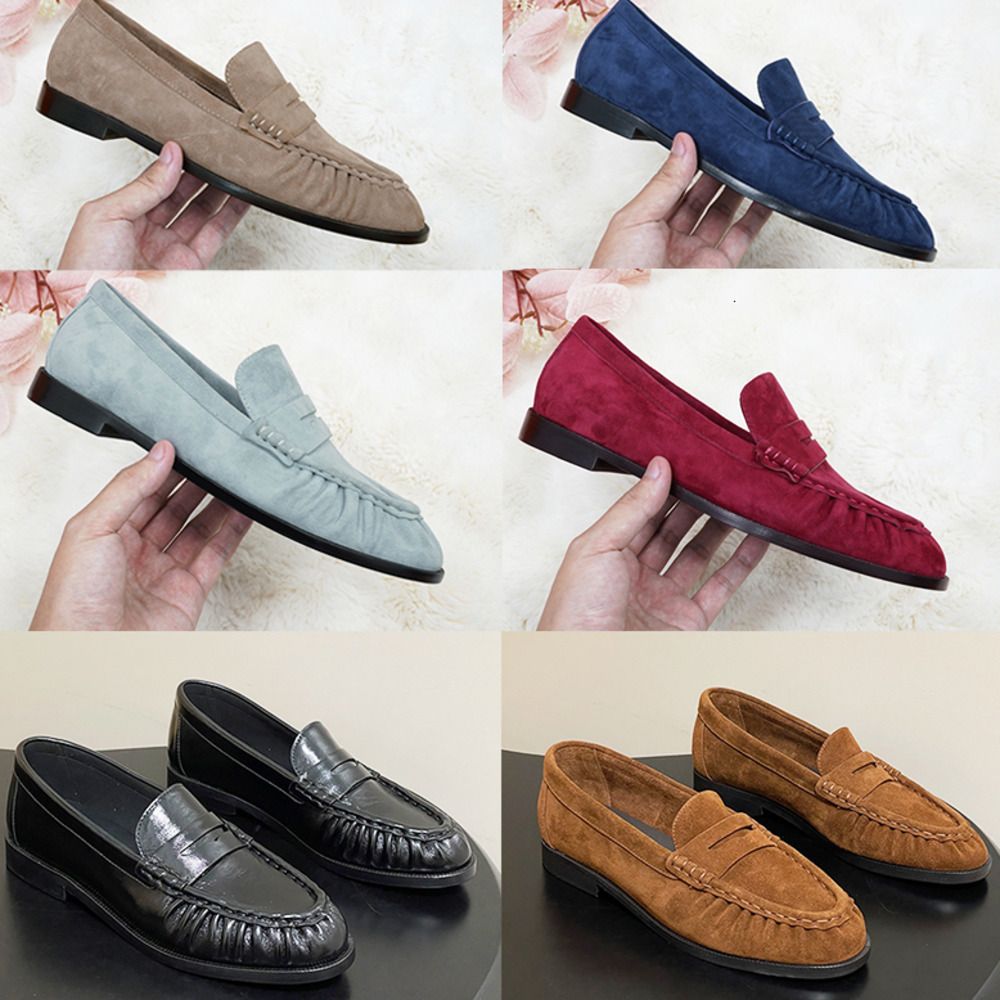 Designer Classic Penny Loafers Le Loafers Slip On Mules Men Women Premium Creased Genuine Leather Suede Pleated Toe Office Dress Flat Shoes 1137 - 2 of 9