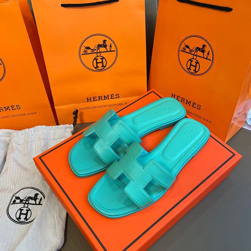 Hermes oran sandals free shipping with box claquette slippers for women designer white pink brown black red luxury flat sandals leather outdoor beach flip flops - 8 of 8