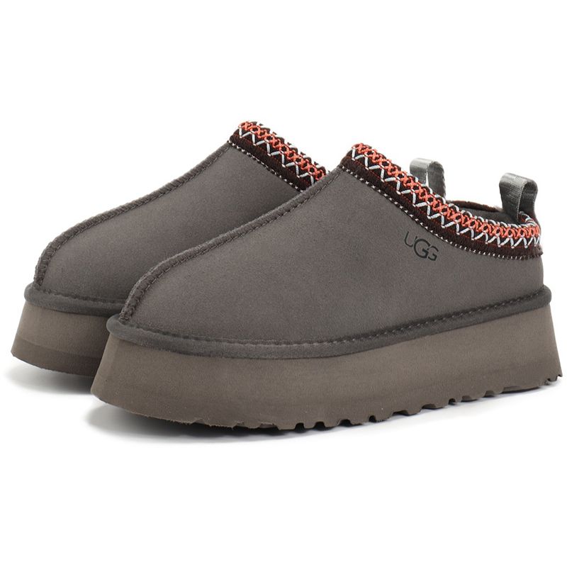 UGG Women's Tazz Platform Slippers Suede Curly Shearling Tribal Stitch Trim Slip On Warm Fur Lined Indoor Outdoor Winter Mule Slides Multiple colors - 6 of 8