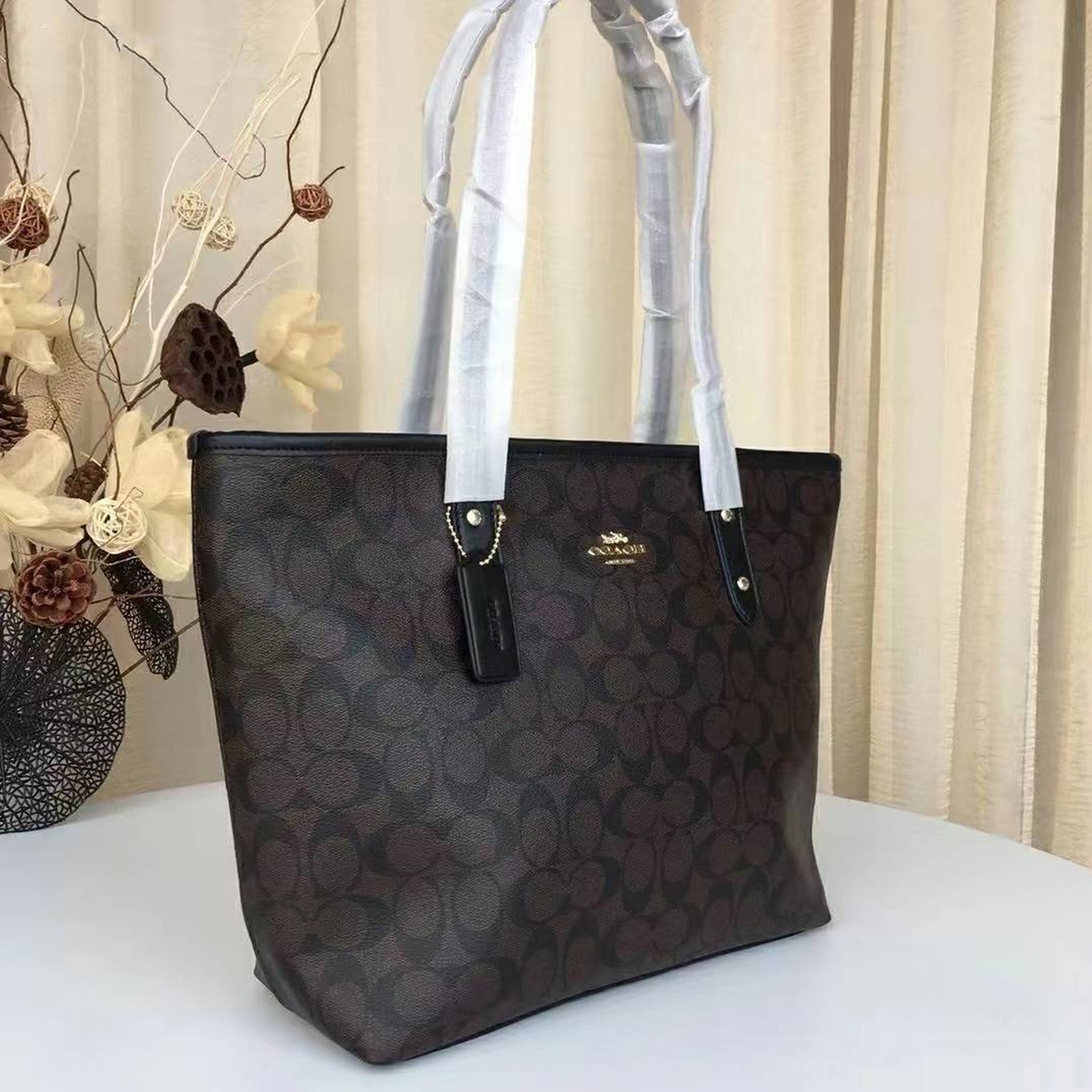Designer Bag Shoulder Bag Handbag City tote bag Classic Brown and Black Monogram Bag Classic coated monogram canvas Smooth leather trim Bag Best Selling Commuter Bag - 3 of 8