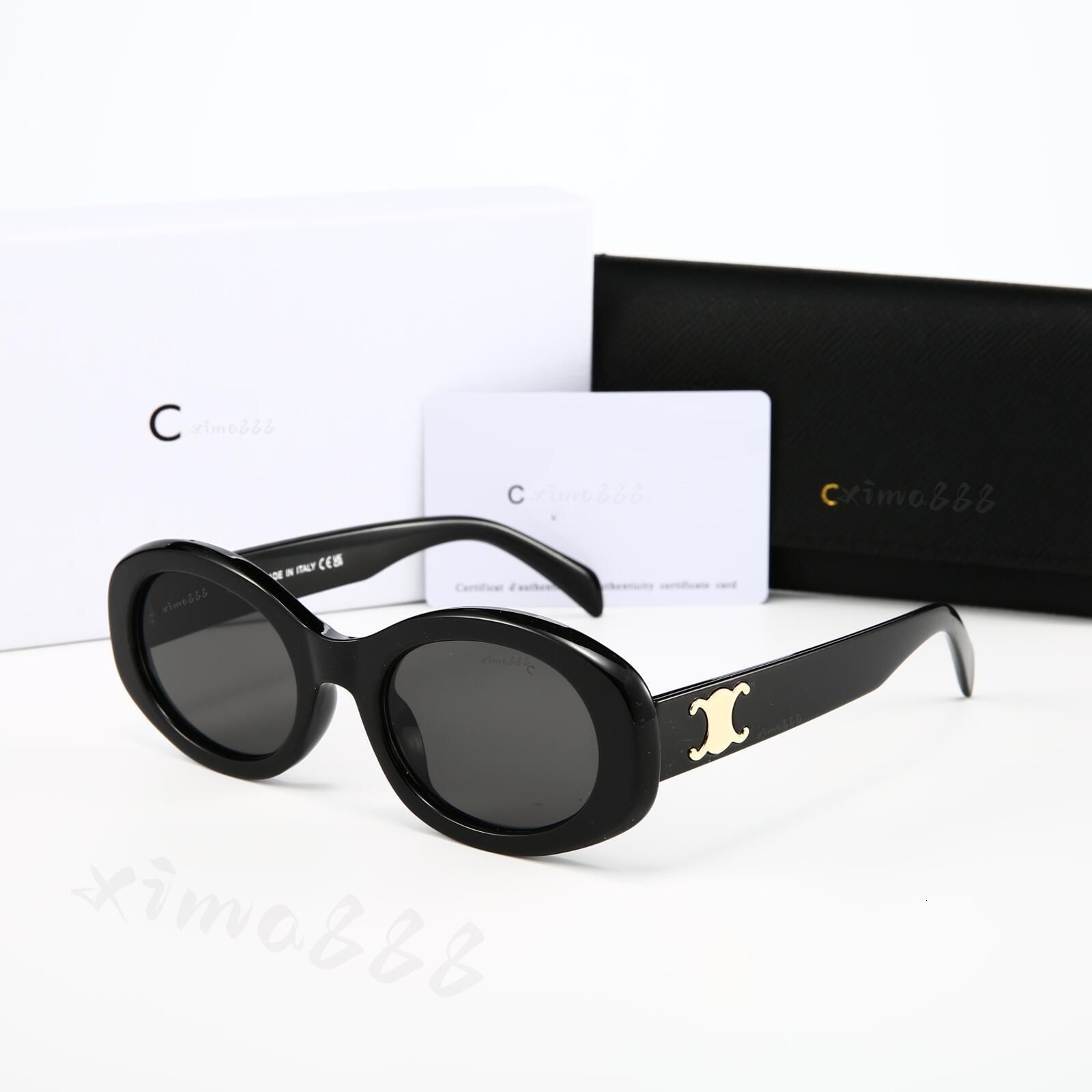 Designer Sunglasses Black Acetate Frame Dark Gray Lens Sunglasses For Women UV400 Nylon Lenses Polished Metal Luxury Sunglasses Oval Cat Eye Glasses - 2 of 9