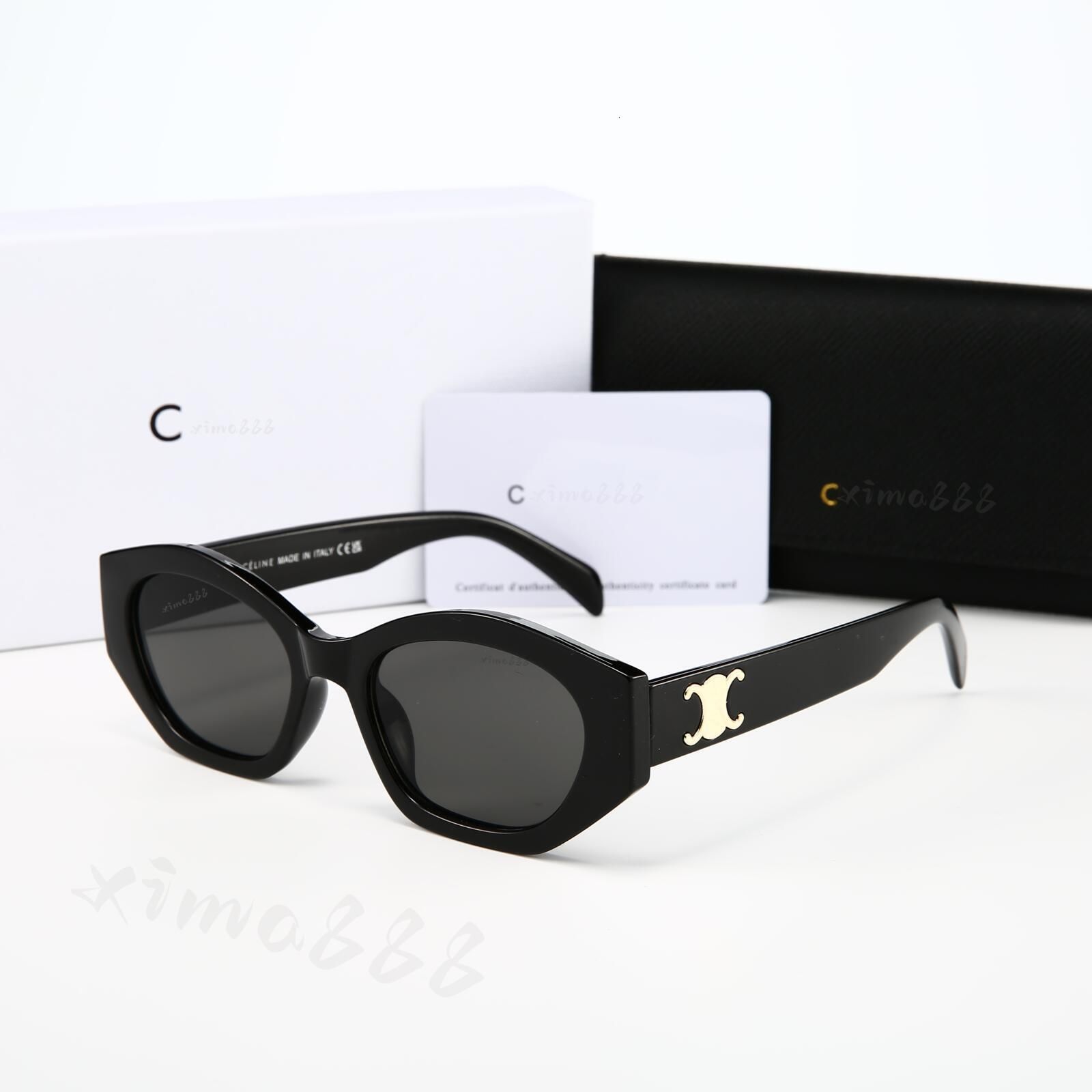 Designer Sunglasses Black Acetate Frame Dark Gray Lens Sunglasses For Women UV400 Nylon Lenses Polished Metal Luxury Sunglasses Oval Cat Eye Glasses - 6 of 9