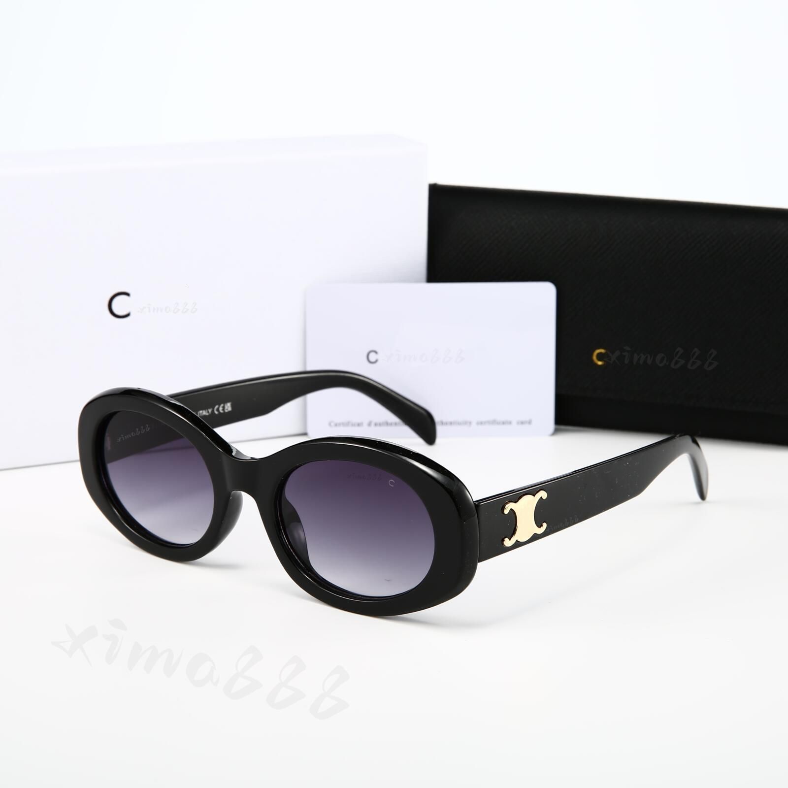 Designer Sunglasses Black Acetate Frame Dark Gray Lens Sunglasses For Women UV400 Nylon Lenses Polished Metal Luxury Sunglasses Oval Cat Eye Glasses - 9 of 9