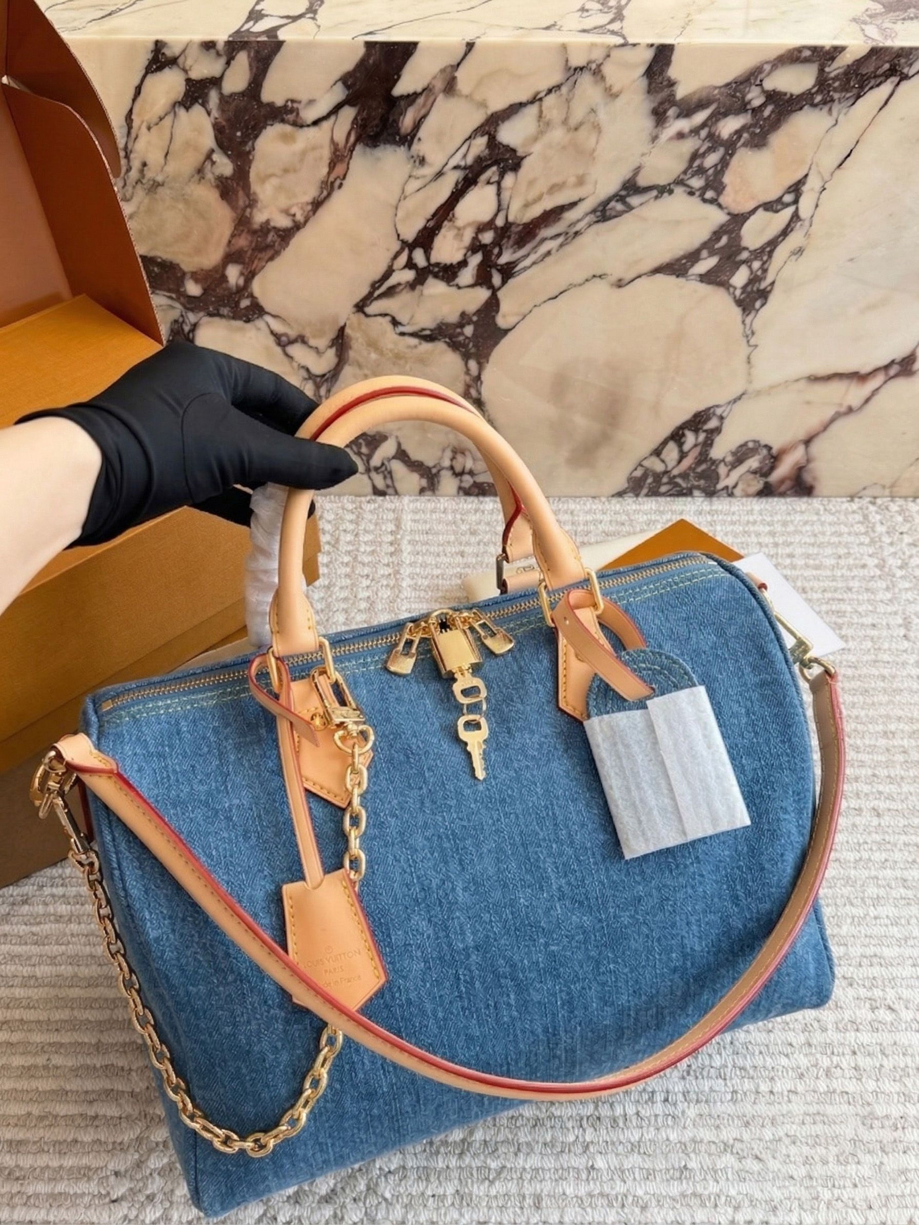 Women's Designer-Style Boston Duffle Bag Genuine Leather Classic Pattern Canvas Shoulder Bag Vintage Boston Crossbody Handbags Tote Fashion Purse Travel Bag PRPU - 4 of 8