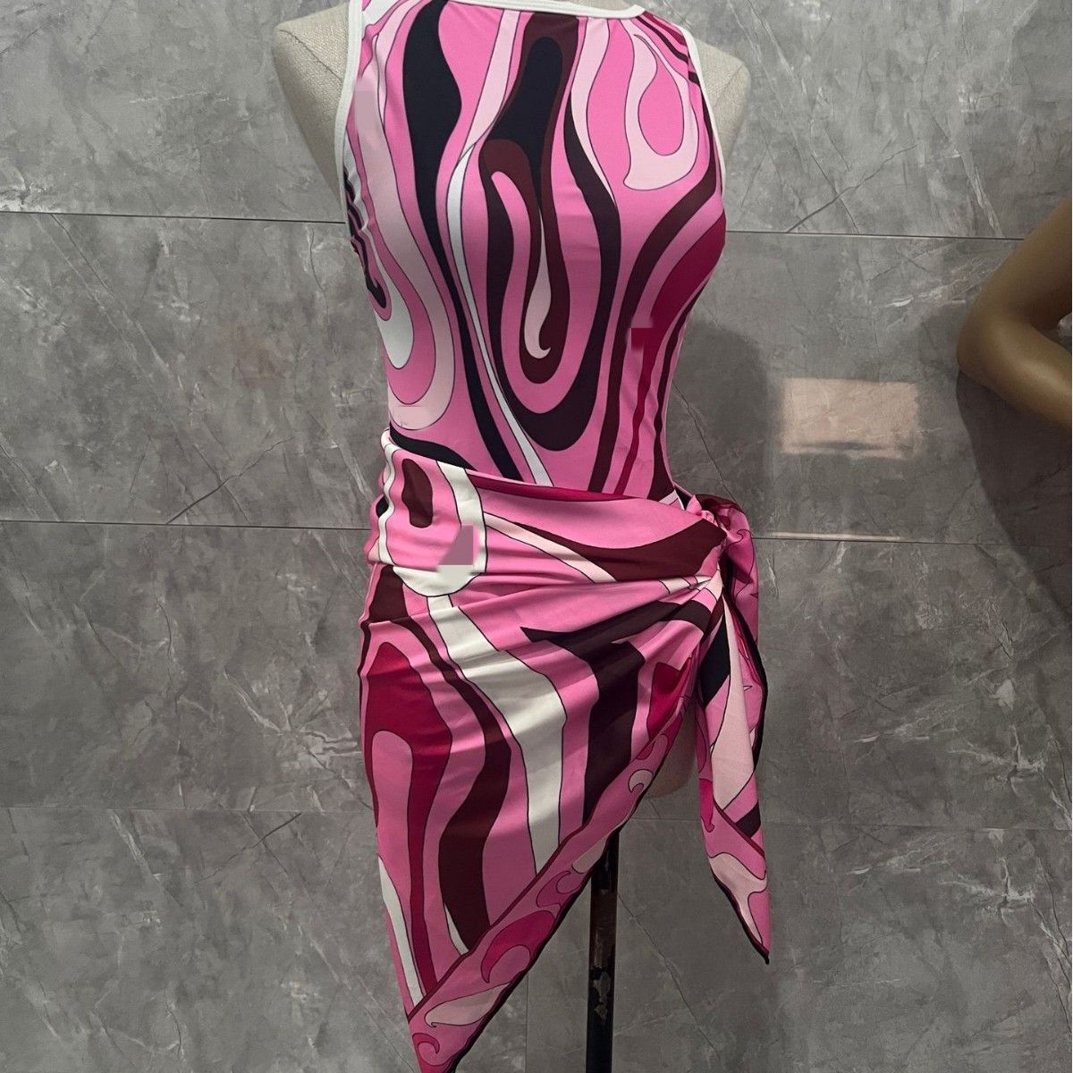 Women's Bikini Swimsuit Colorful Split V Neck 3 Piece Set With Scarf Skirt Sexy Designer Beachwear For Vacation Bathing Suits - 7 of 8