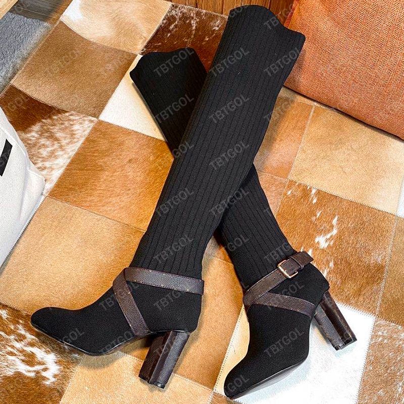 Women Designer Boots Over The Knee Boots Winter Long Boot Adjustable Straps Canvas Zipper Laces Original Shoes Ladies Girls Sexy High Boot 317 - 7 of 9
