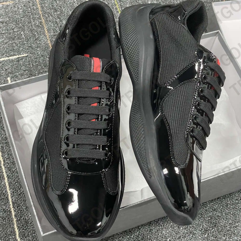 Men Women Patent Leather Black Mesh Lace Up Casual Sneakers Flat Outdoor Sports Running Trainers Shoes Big Size 49 With Box NO53 - 5 of 9