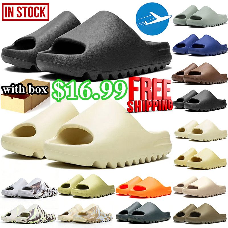 free shipping with box designer mens womens slides slippers sandals desert sand Bone Resin Slate Grey Glow Green slide sandal shoes summer - 1 of 8