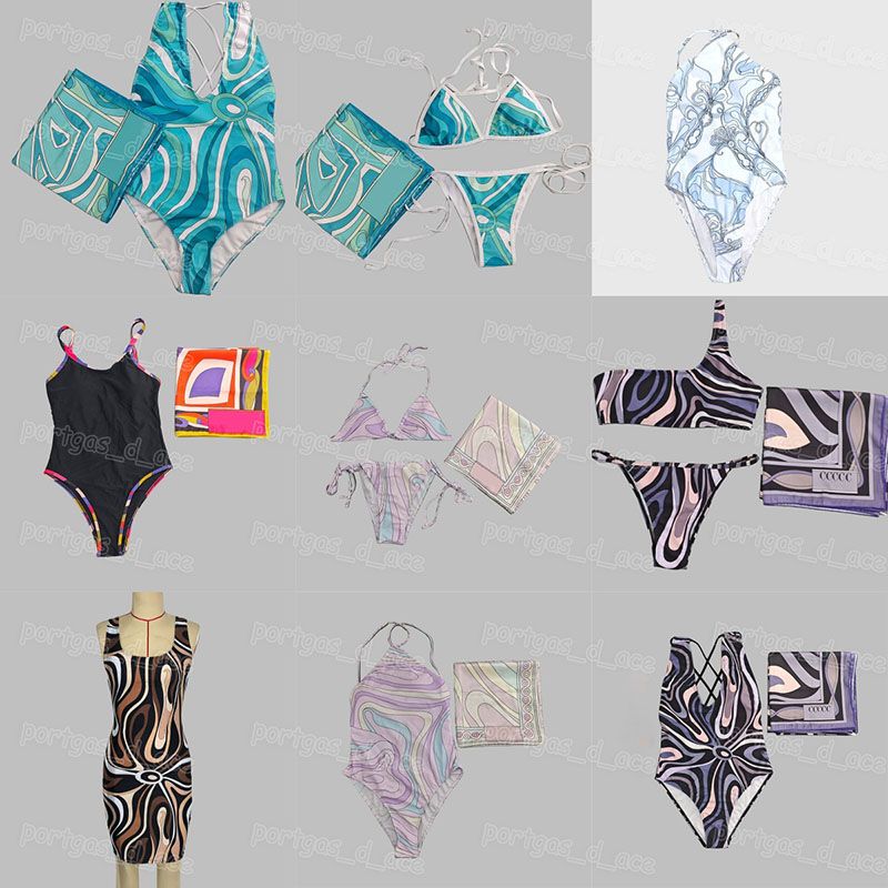 Mixed Prints Bikini Swimwear Headband Scarf Designer Women Sexy V Neck Swimsuits Sarong Skirt Halter Sleeveless Beachwear Beach Holiday Bathing Suits Swimsuit - 5 of 8