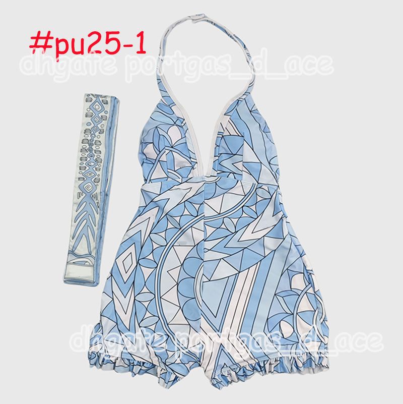 Mixed Prints Bikini Swimwear Headband Scarf Designer Women Sexy V Neck Swimsuits Sarong Skirt Halter Sleeveless Beachwear Beach Holiday Bathing Suits Swimsuit - 2 of 8