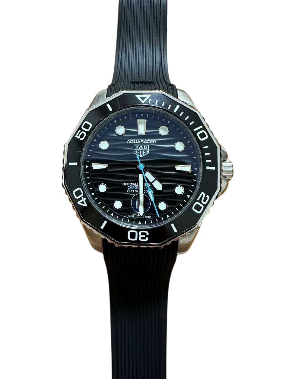 TAG HEUER Aquaracer Professional 300M Automatic Men's Watch Size Stainless Steel Case Leather STRAP Silver Case New - 5 of 8