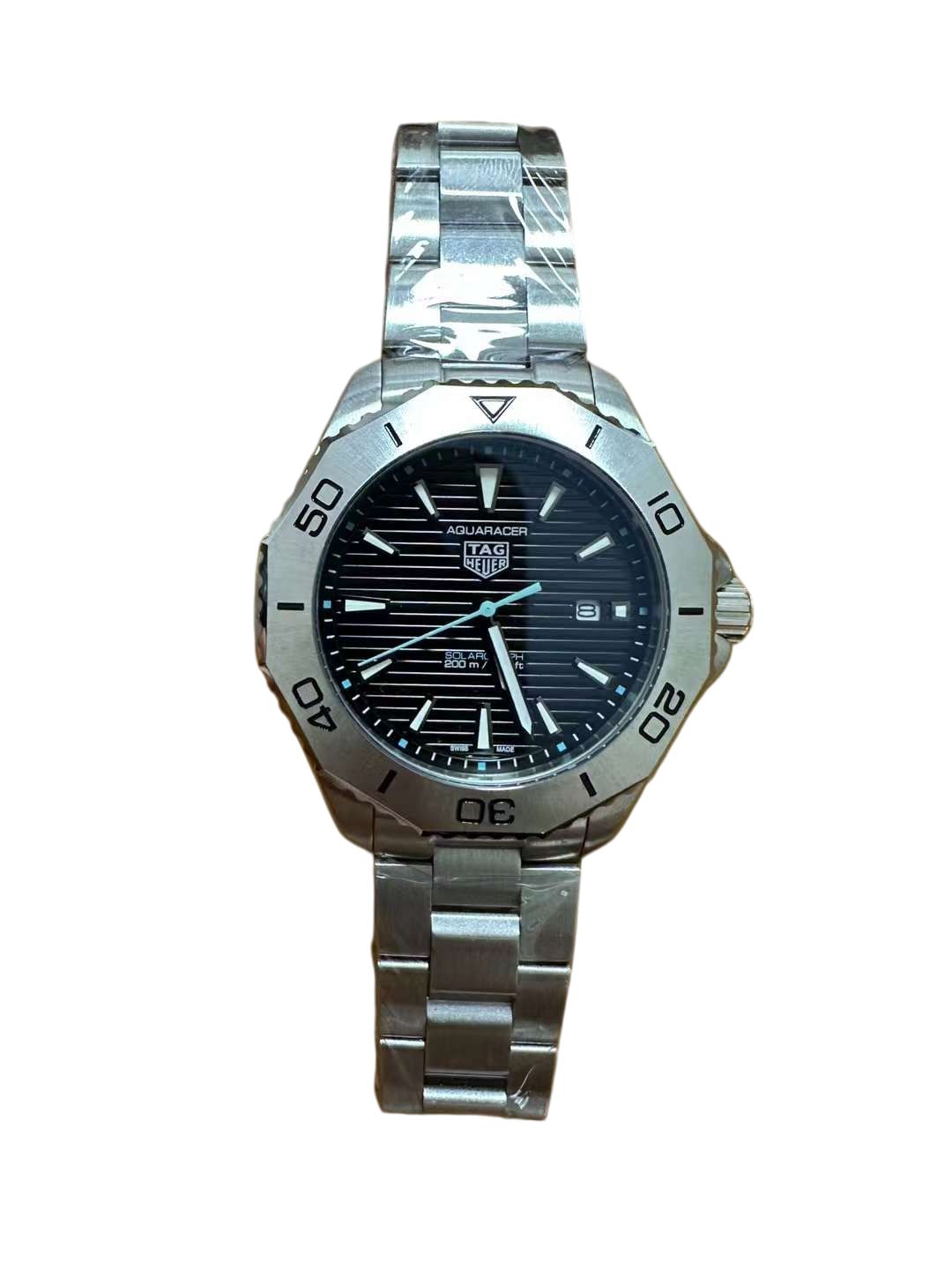 TAG HEUER Aquaracer Professional 300M Automatic Men's Watch Size Stainless Steel Case Leather STRAP Silver Case New - 3 of 8