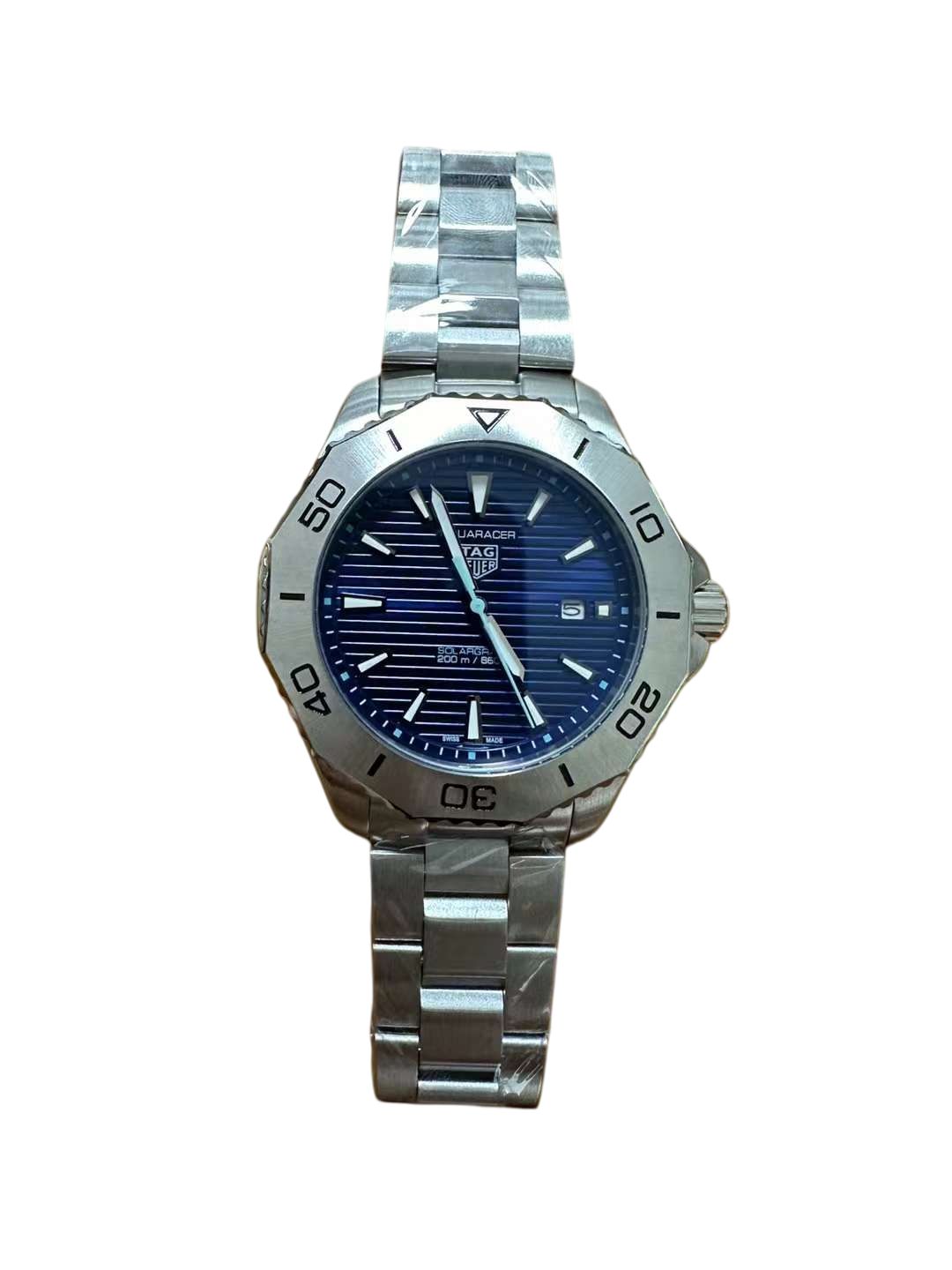 TAG HEUER Aquaracer Professional 300M Automatic Men's Watch Size Stainless Steel Case Leather STRAP Silver Case New - 4 of 8