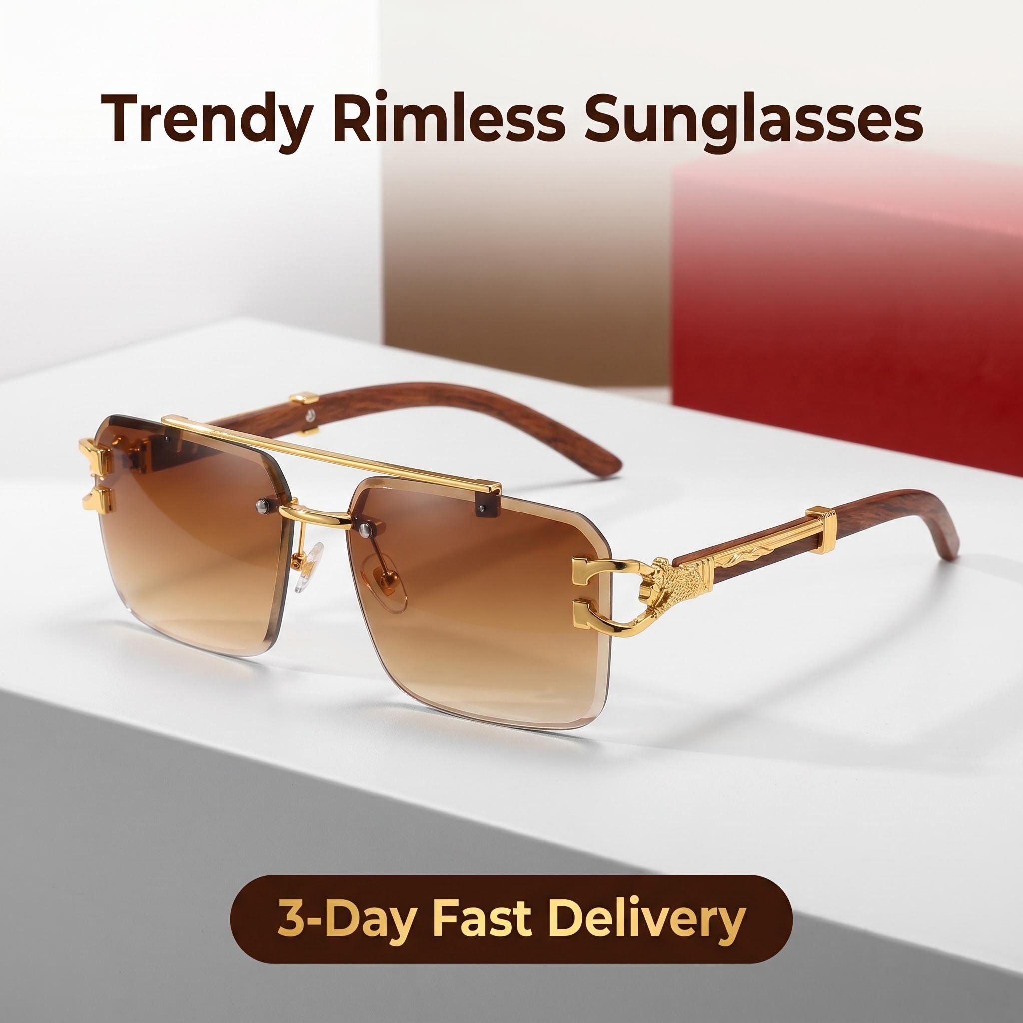With Box Luxury Men Sunglasses for Women Designer 7234 Diamond Cut Lenses Gold Frame Square Buffalo Sun Glasses UV400 Outdoor Driving Shades 3-7 Days Fast Delivery - 4 of 9