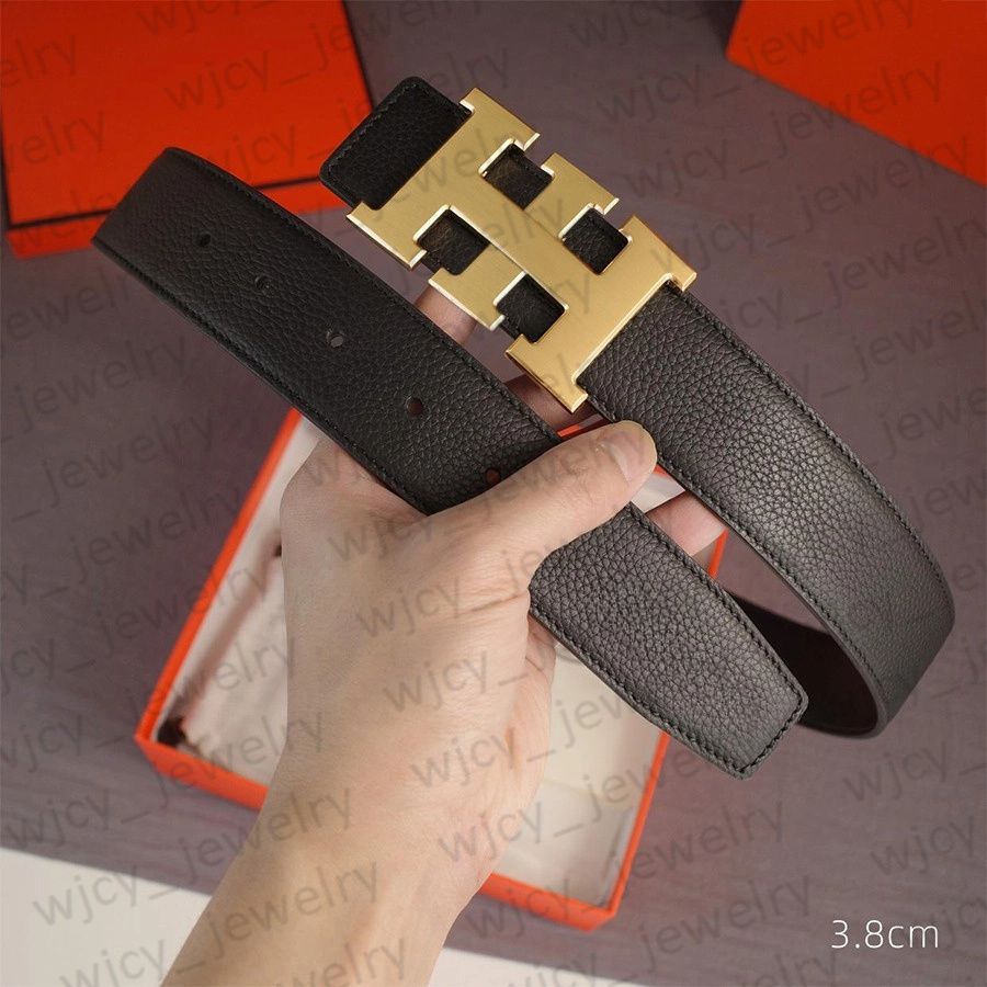 Casual Man Belt Designer Belts Real Leather Width 3.8CM Smooth Buckle Reversible for Woman Classic Gold Sliver Black Color - 4 of 8