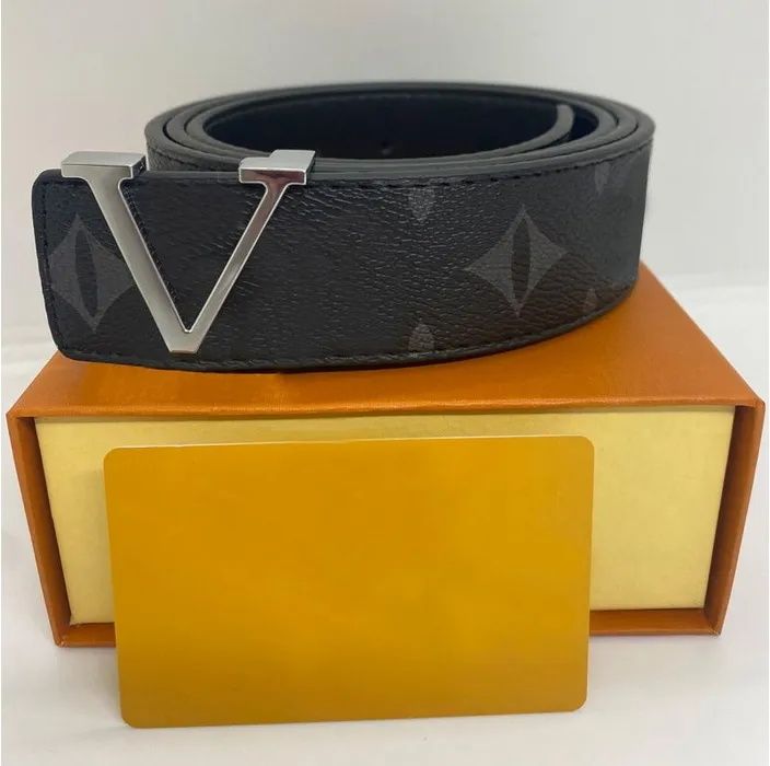 Casual mens belt Fashion Mens belt womens designer belt Daily business leather belts Metal smooth buckle ceinture Size 100cm-125cm optional Box With Box - 2 of 7